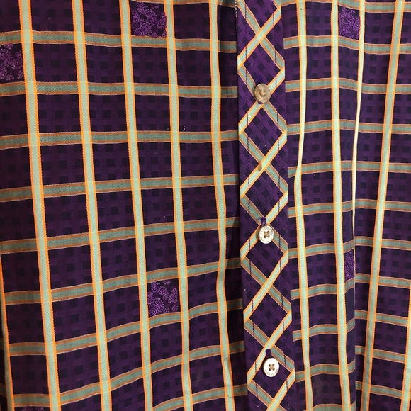 Robert Graham Purple Squared Pattern Button Down Shirt - Medium - Picture 2 of 13